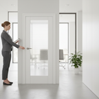Premium Internal White Door with Ocean Glass Pane - Primed, Textured Finish, and Trimmable Design for Modern Interiors