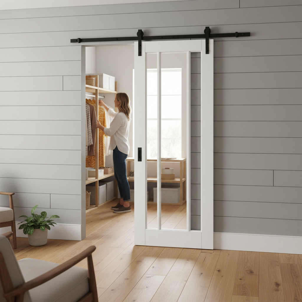 Internal Sliding Door with 3 Clear Glass Panels - Modern White Design for Contemporary Interiors - Image 2