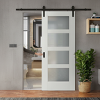 Premium Internal Sliding Door Set with 4 Light Obscure Glass Panels and Black Steel Track - Stylish and Space-Saving Design - Image 2