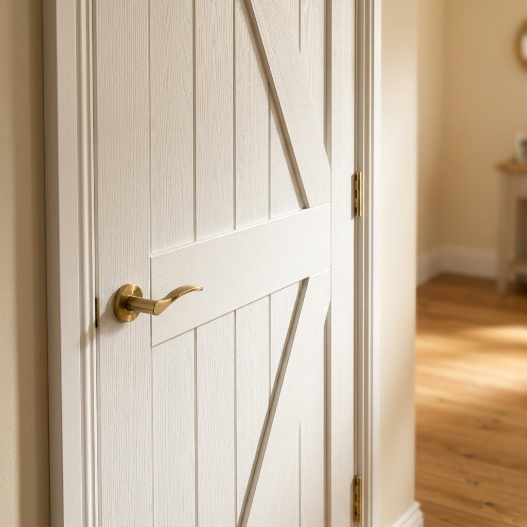 Made-to-Measure White Internal Barn Door, Primed Finish, Solid Timber Core - detail view
