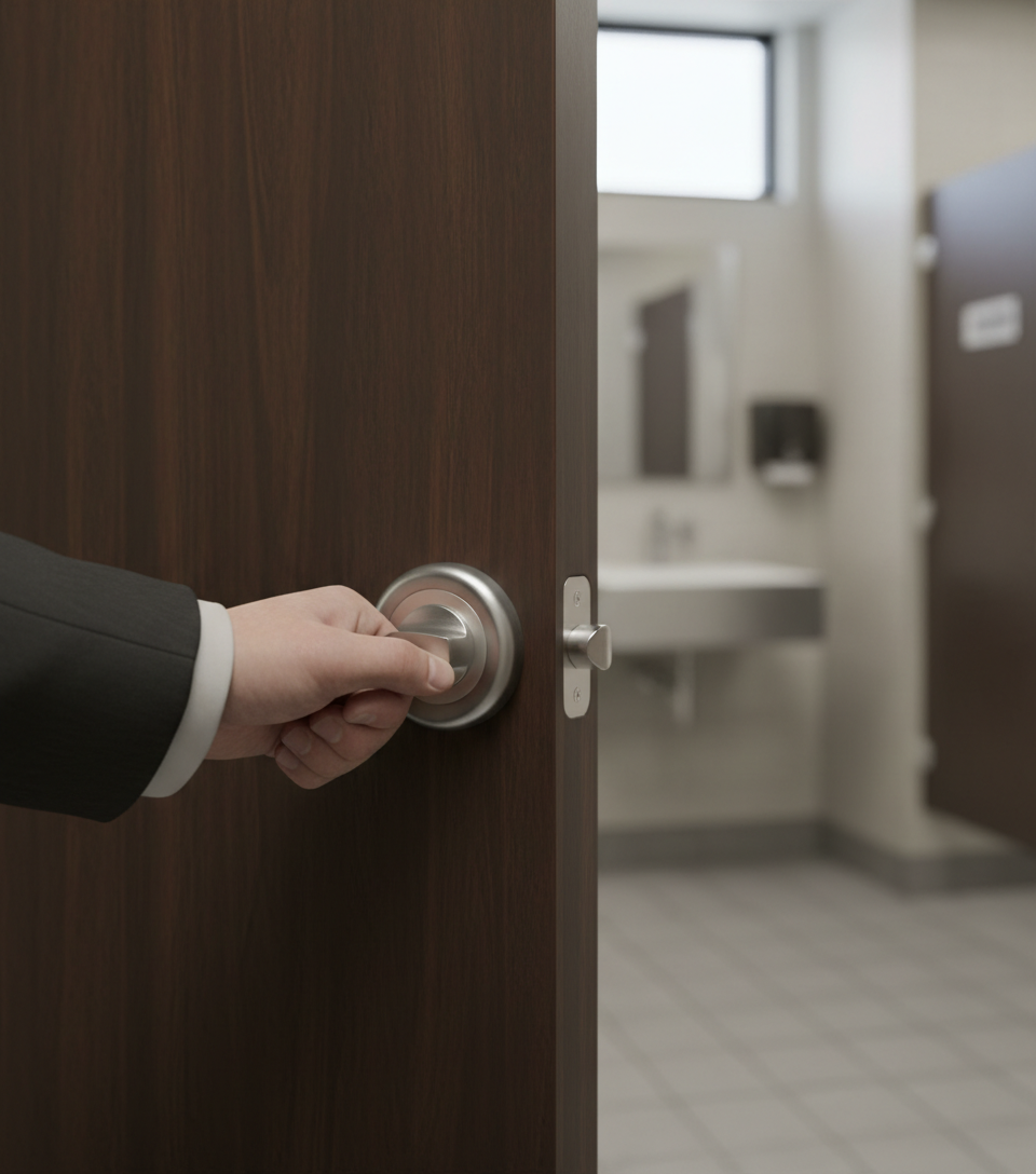 Premium Bathroom Turn & Release Privacy Thumb Turn in Satin and Polished Stainless Steel, 52mm Diameter with 5mm Spindle