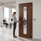 Premium Walnut Glazed Fire Door with Solid Core and FD30 Fire Glass for Contemporary Homes