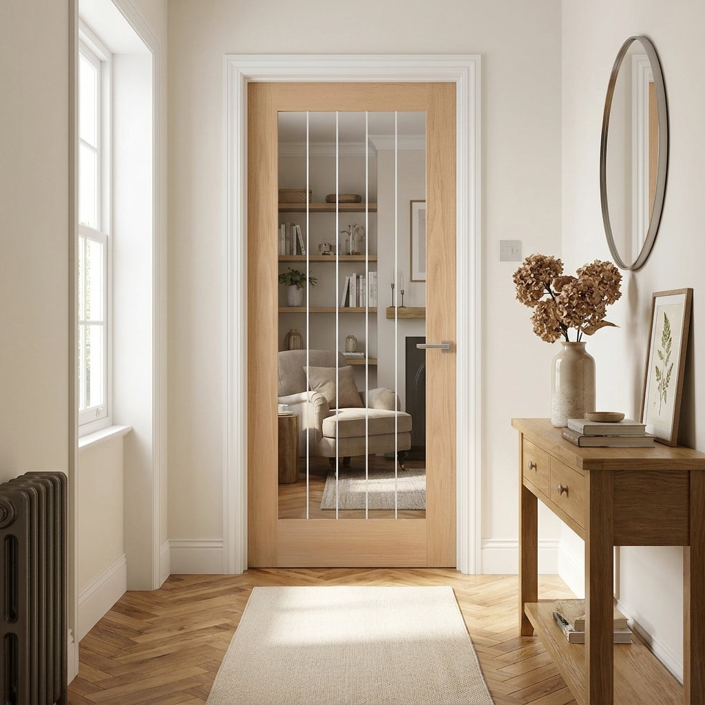 Internal Oak Door Made-to-Measure with 1 Light Obscure Lined Clear Glass
