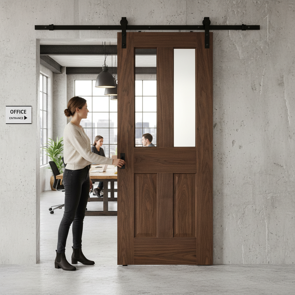 Fully Finished Victorian 1 Light Sliding Door with Clear Glass Panels and Black Steel Track for Space-Saving Elegance -...