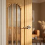 Internal Oak Door Fully Finished with Arched Square Top and 1 Light Obscure Glass - detail view