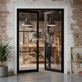 Premium Industrial Studio 3 Light Fully Finished Black Pair Door with Glazed Lights for Modern Interiors