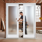 Premium Obscure Glazed Double Pocket Door Set with Galvanised Steel Frame and Elegant White Finish