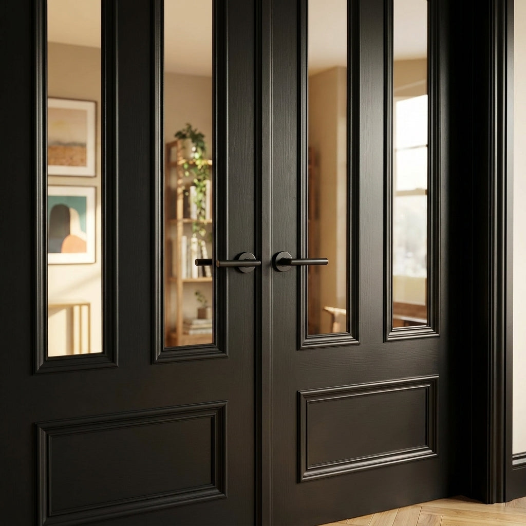 Internal Fully Finished Jet Black 3 Panel Door with Clear Glass - detail view
