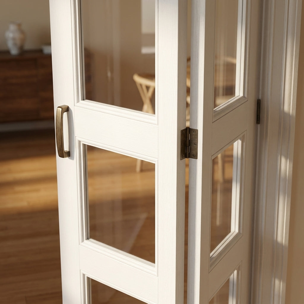 Internal Bi-fold Shaker Door with 8 Light Clear Glass and Primed Finish - detail view