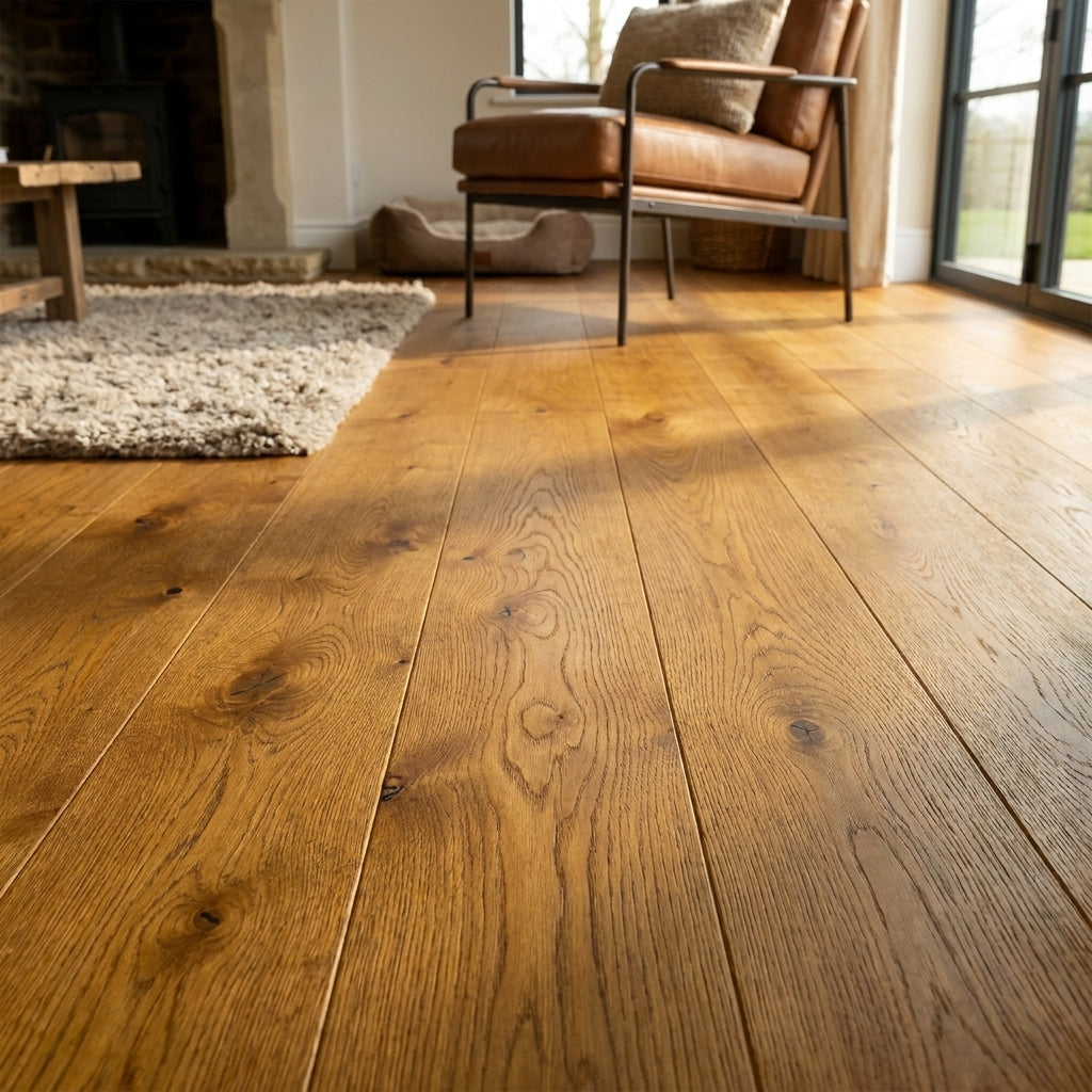 14mm Thick Golden Oak Engineered Wood Flooring, UV Lacquered Finish - detail view