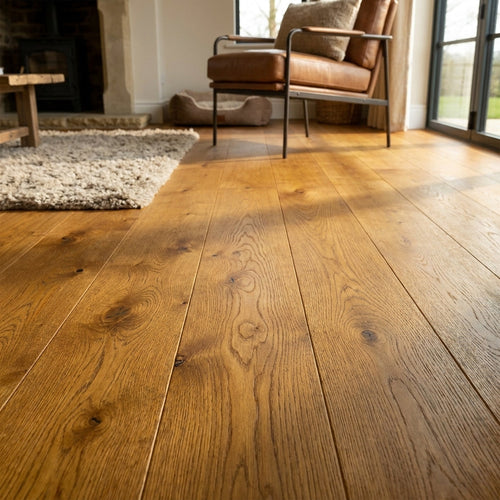 14mm Thick Golden Oak Engineered Wood Flooring, UV Lacquered Finish - detail view