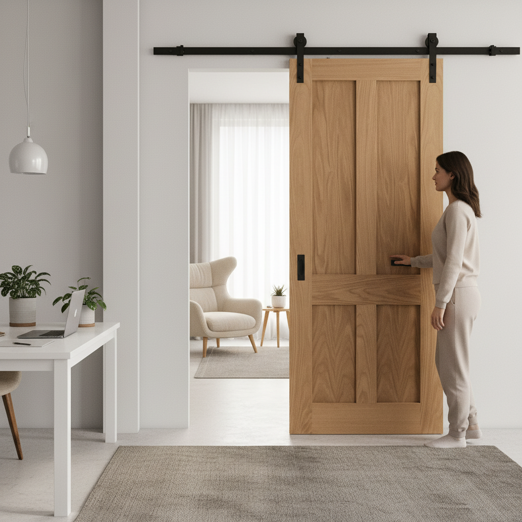 Premium Unfinished Victorian 4 Panel Flat Sliding Door with Space-Saving Design and Easy Installation Kit