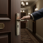 Premium Satin Nickel Keyhole Handle with Stepped Lines and Angular Cut - Sold as a Pair with 10 Year Guarantee