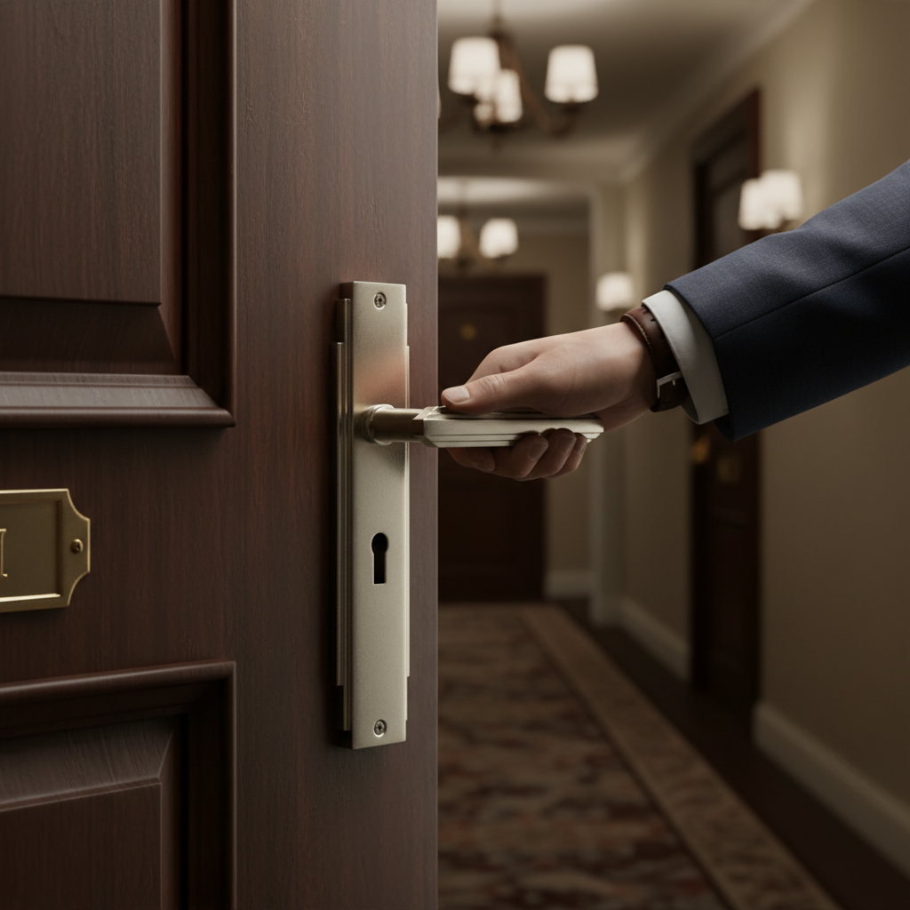 Premium Satin Nickel Keyhole Handle with Stepped Lines and Angular Cut - Sold as a Pair with 10 Year Guarantee