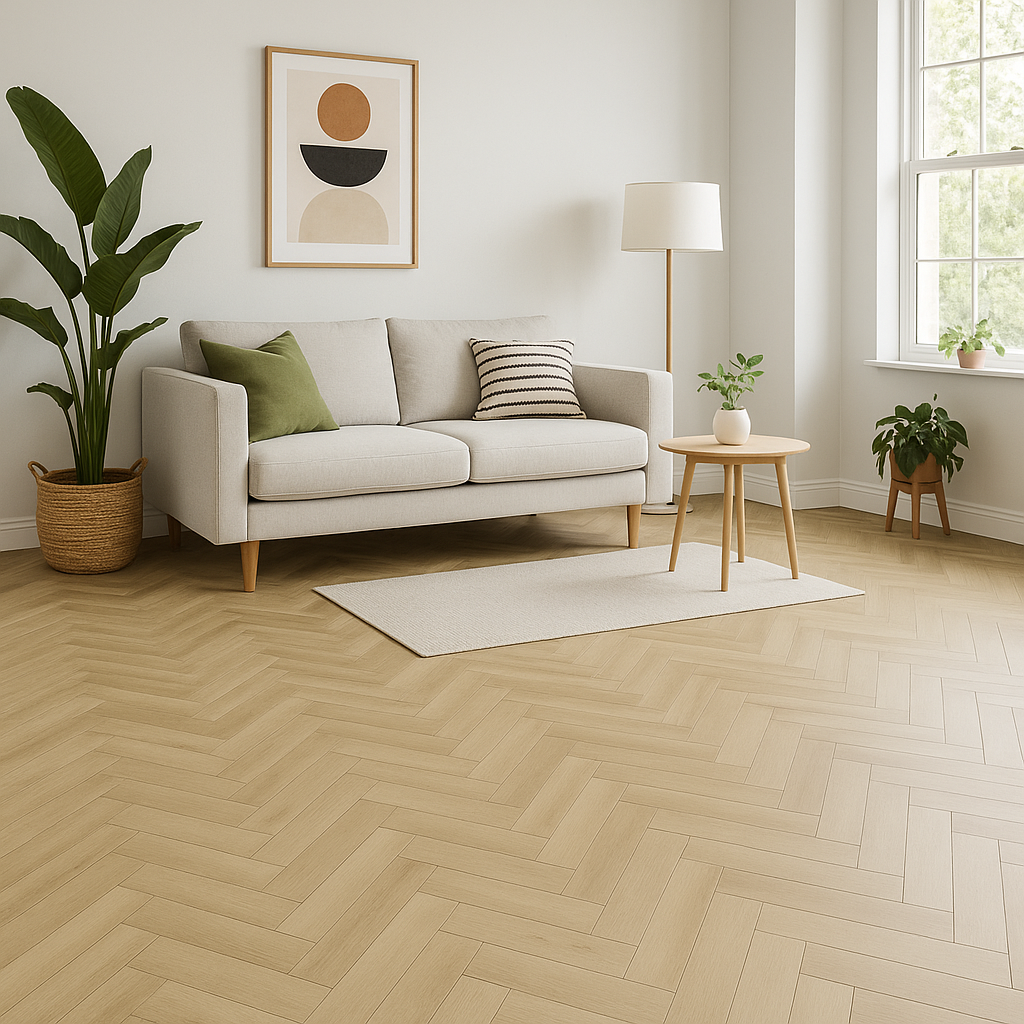 Herringbone LVT Flooring 5mm in Trail Oak - Anti-Microbial, UV Coated