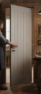 Premium Internal Semi Solid Grey Fully Finished Door with Traditional Cottage Style and Modern Wood Grain Finish