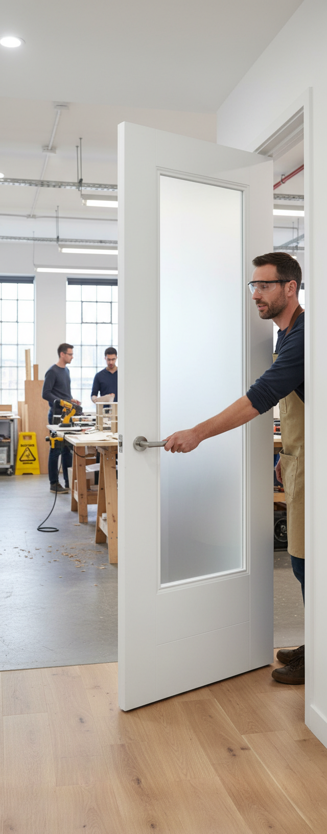 Premium Internal Glazed Door with Solid Engineered Core and Clear Tempered Safety Glass - Stylish White Primed Finish