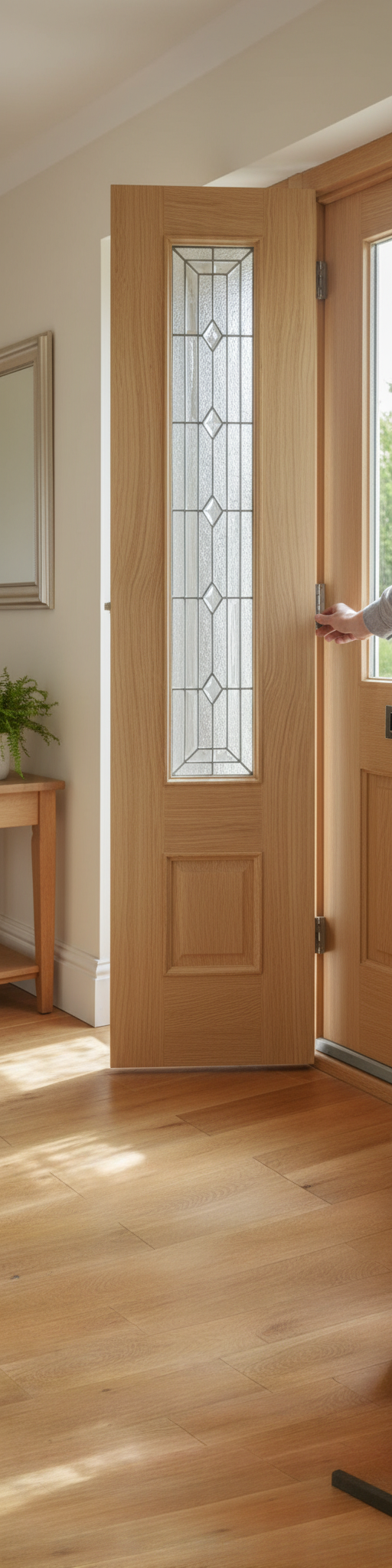 Premium Oak External Sidelight with Triple-Glazed Handmade Leaded Lights for On-Site Finishing