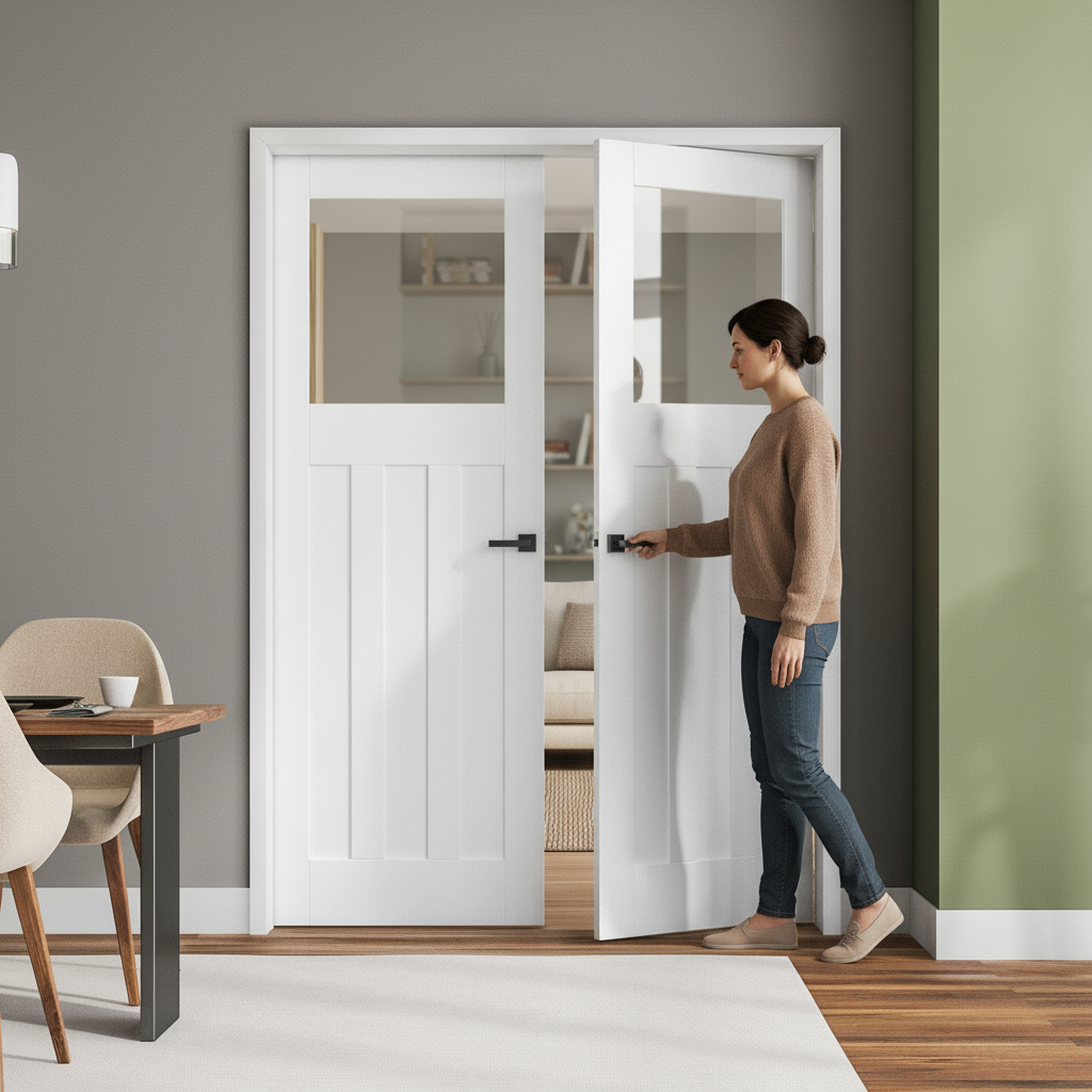 Premium Internal White Primed Clear Glass Pair Door - 1930's Inspired Design for Modern Homes