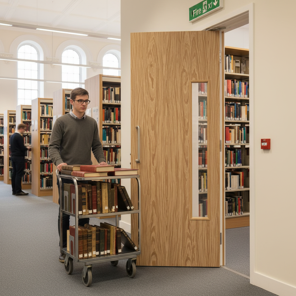 Premium Flush Oak 18G Fire Rated Door with 30-Minute Fire Protection and Clear Glazing