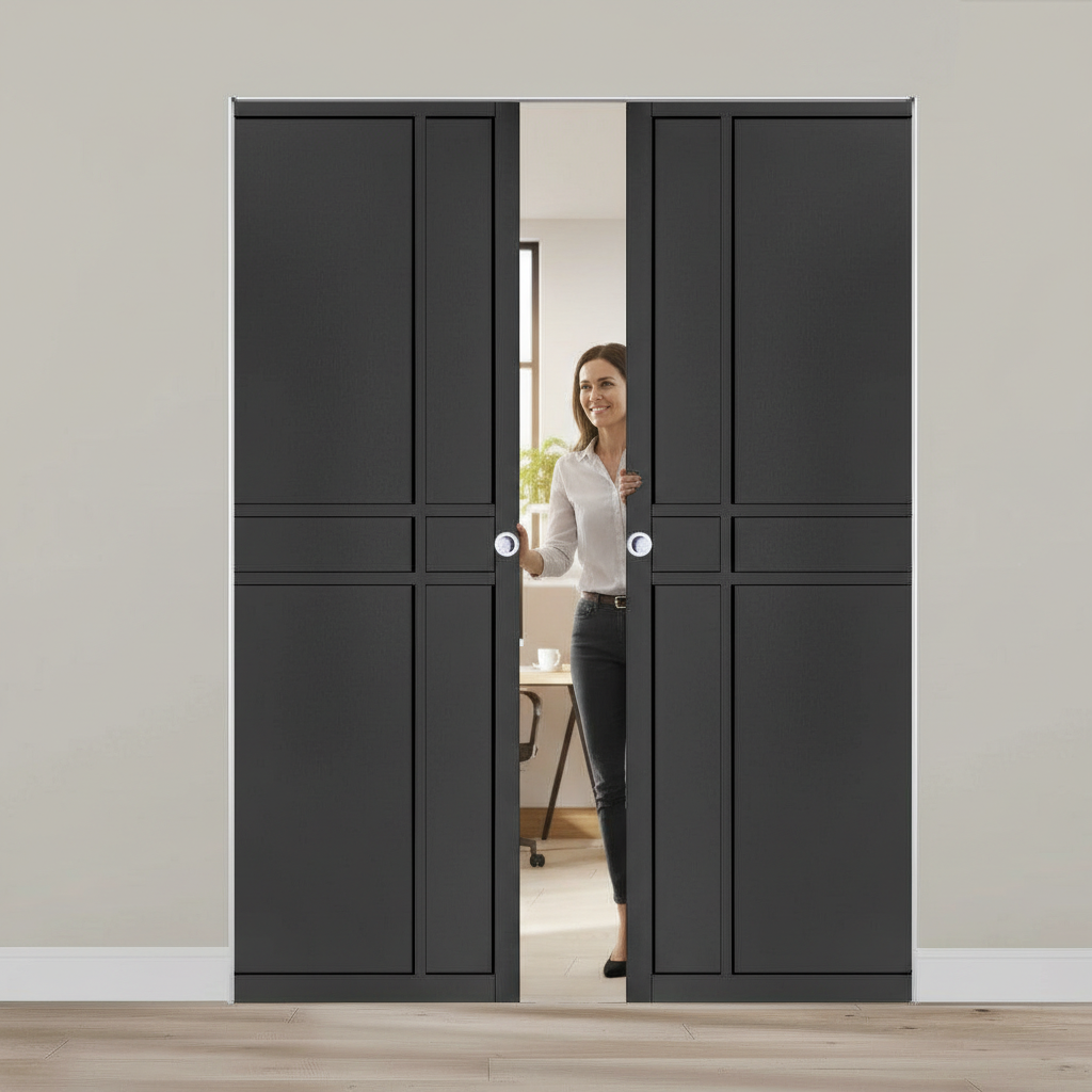 Premium Double Flush Pocket Door Set - Space-Saving Design with No Bottom Track for Modern Interiors