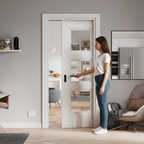 Premium Modern Pocket Door Set with 3 Clear Glass Panels for Space Optimization and Natural Light Flow - Image 2