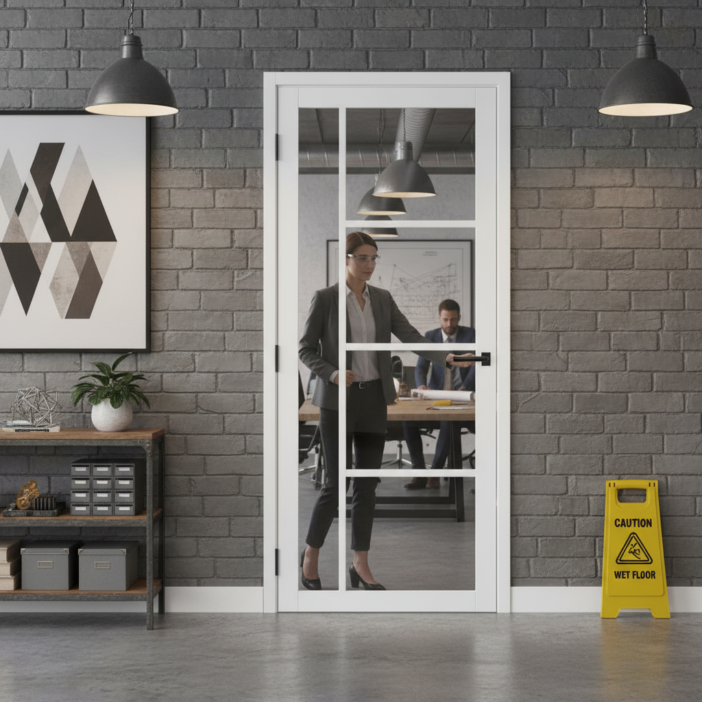 Premium White Tinted Glazed Industrial Style Door - Solid Core with Asymmetrical Profile and 10-Year Warranty