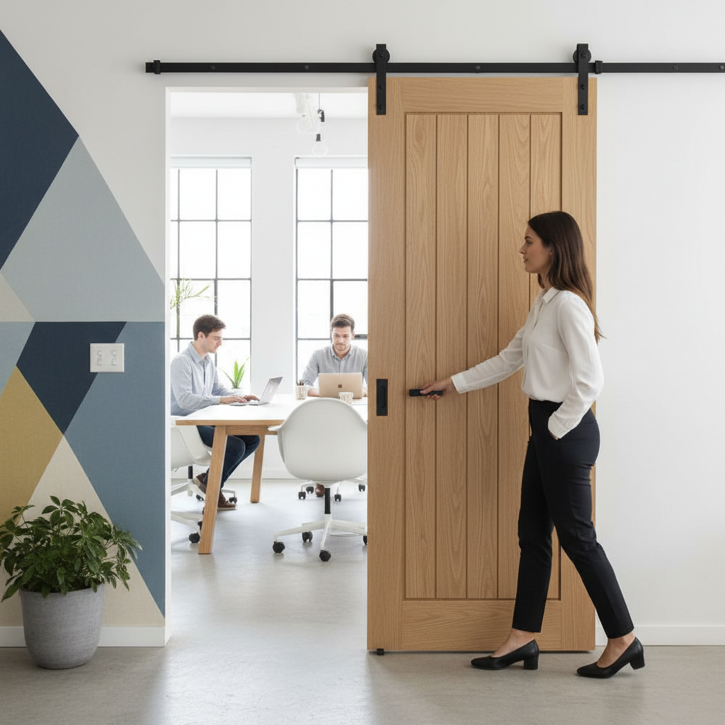 Premium Unfinished Oak Top Mounted Track Sliding Door - Customizable Finish, Space-Saving Design, and Quality Craftsmanship - Image 2
