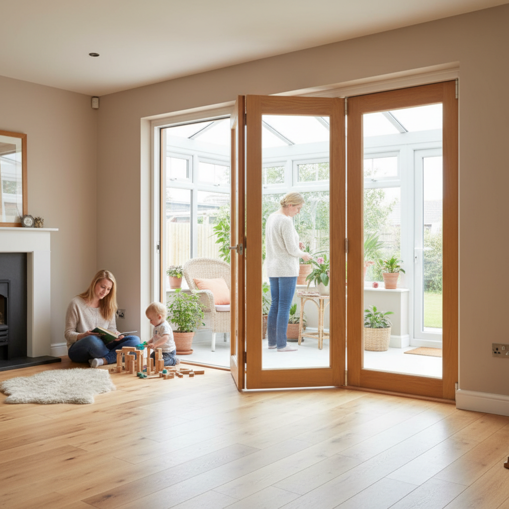 Premium 8ft Internal Oak Folding Bifold Doors with Reversible Configuration and FSC Certification