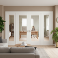 Premium Clear Glass Sidelight Room Divider Set with Four Doors and Pre-Primed White Frame for Elegant Space Separation