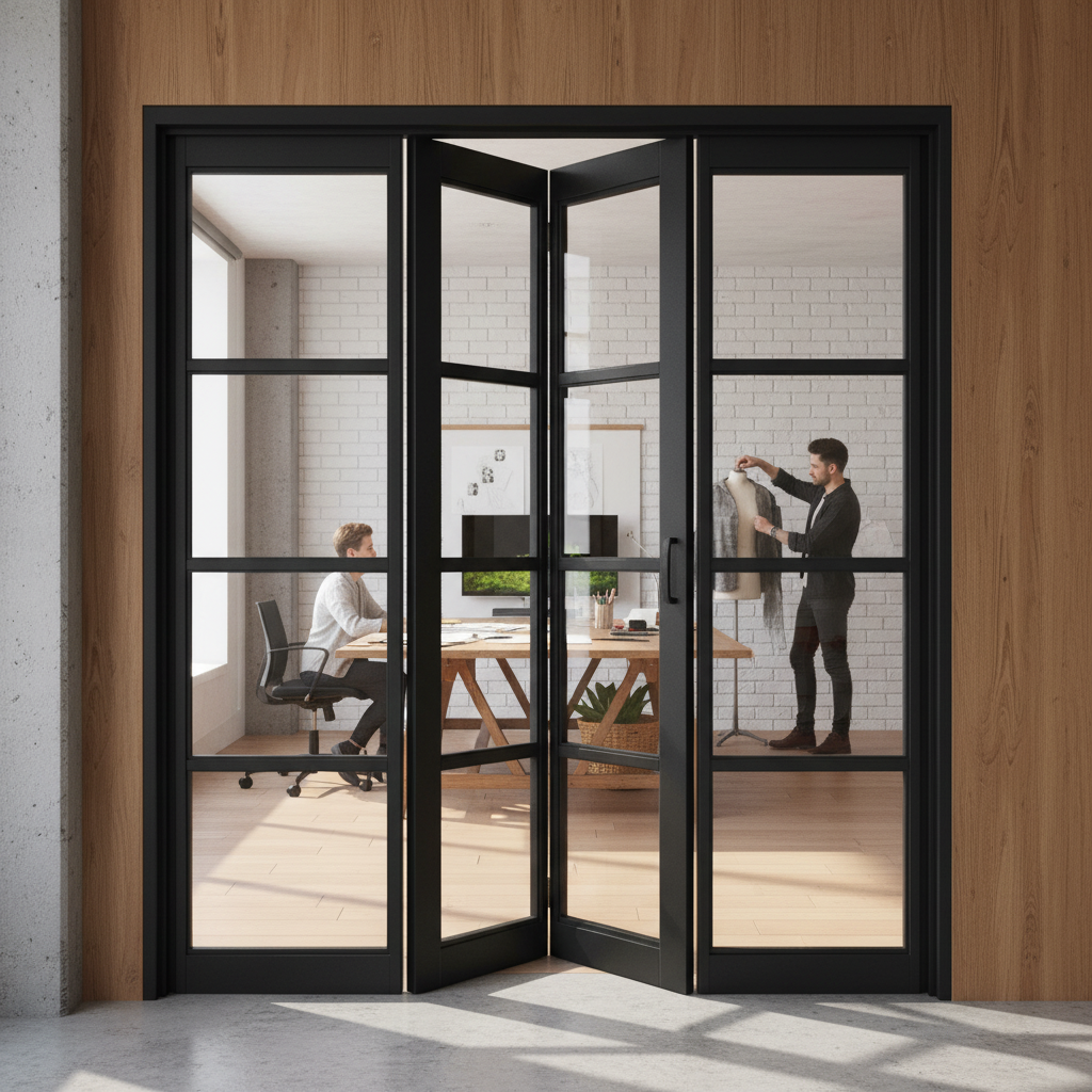 Premium Internal Fully Finished Industrial Studio Bifold Door with 4 Light Clear Glass Panels for Modern Interiors - Image 2