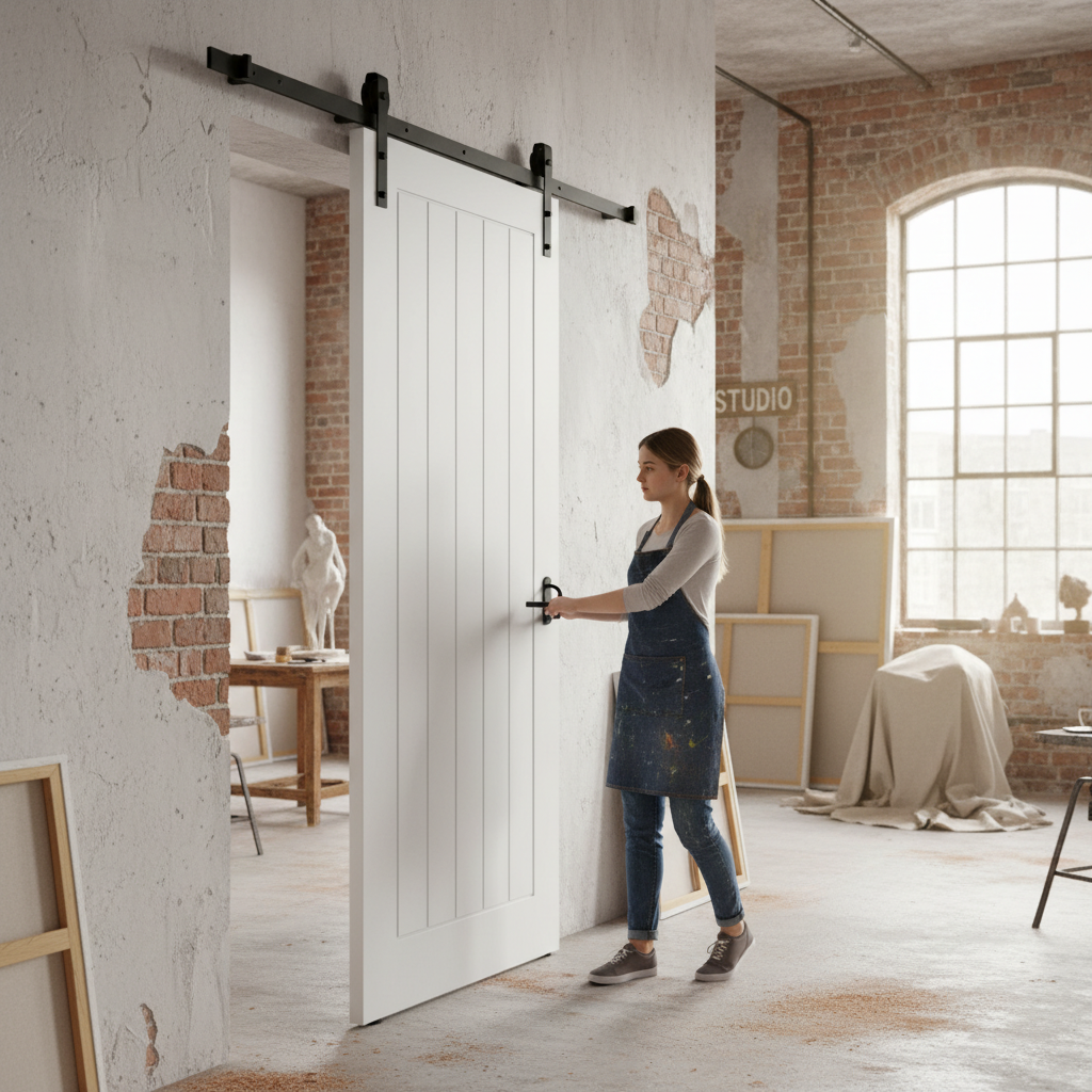 Premium Face Mounted Sliding Door Set for Wooden Doors - 2m & 3m Lengths, 100kg Capacity with Rustic Finish