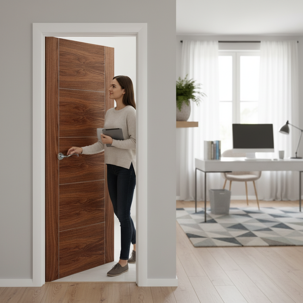 Premium Walnut Internal Door with Modern Design and Fully Finished Surface - High-Quality Professional Grade for Industrial and Commercial Applicat...