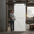 Premium White Internal Primed Barn FLB Sliding Door with Black Top-Mounted Track for Classic Farmhouse Elegance and Modern Functionality