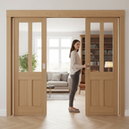 Premium Double Sliding Door System with Clear Glazed Oak Doors and Track Mechanism for Stylish Interiors