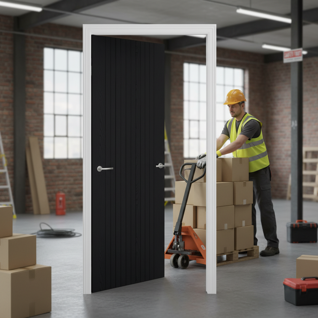 Premium Black Laminate Internal Door with Edge Banding for Modern Homes - High-Quality Professional Grade for Industrial and Commercial Applications