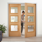 Premium Clear Glazed Oak Telescopic Pocket Door System with Wooden Jamb Kit and 15-Year Guarantee for Flexible Room Layouts