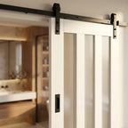 Internal Sliding Door - White Primed with 3 Light Obscure Glass and Black Top Mount - detail view