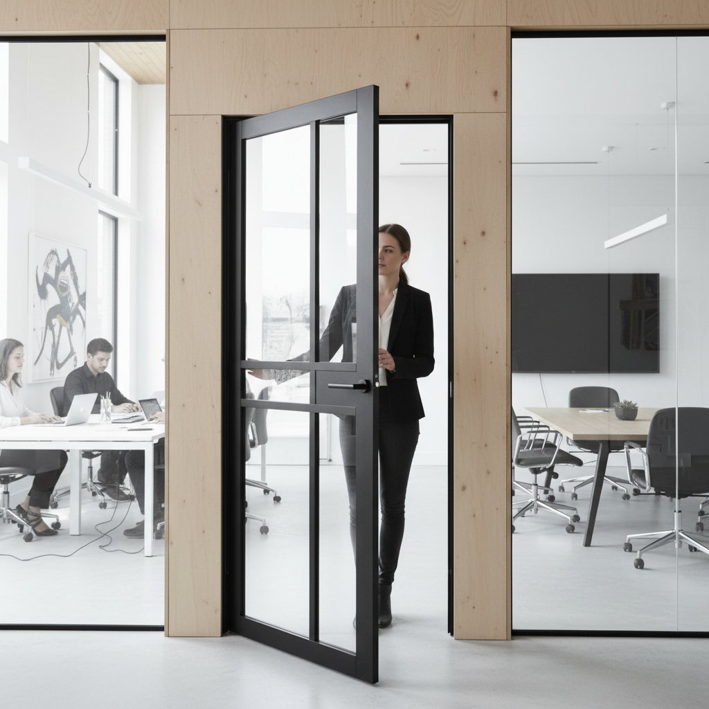 Premium Internal Fully Finished Studio 1 Panel 5 Light Clear Glass Door with Jet Black Finish for Modern Interiors - Image 2