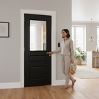 Premium Clear Glazed Fire Door with Bevelled-Edged Panels and 30-Minute Fire-Rated Glass