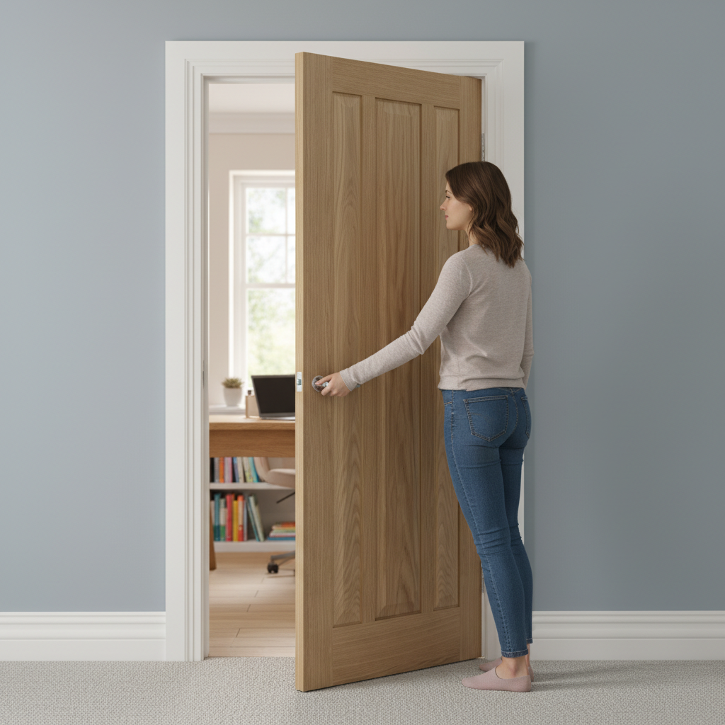 Premium Heavy Duty Oak Internal Door with Vertical Panels, Solid Core Construction, and Real Oak Lipping for Custom Trimming