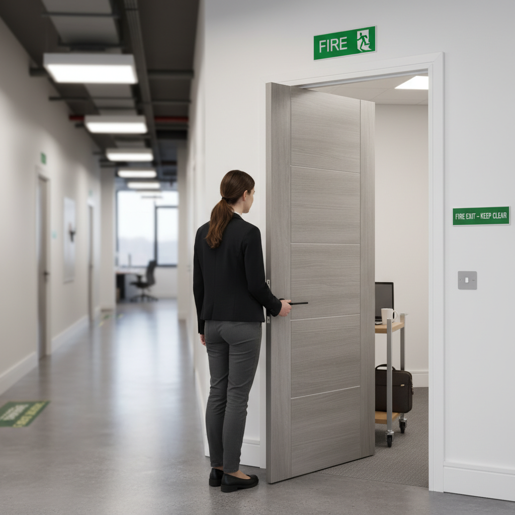 Premium Light Grey FD30 Laminated Fire Door with Deep Matt Finish for Modern Interiors