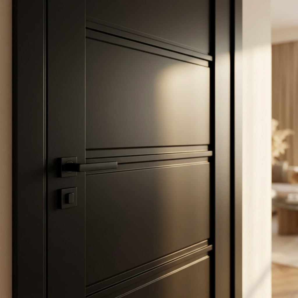 FD30 Fire Door, Internal, Fully Finished, 4 Panel, Jet Black, Softwood Core - detail view