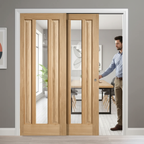 Premium Clear Glazed Telescopic Pocket Door System with Wooden Jamb Kit and Adjustable Features