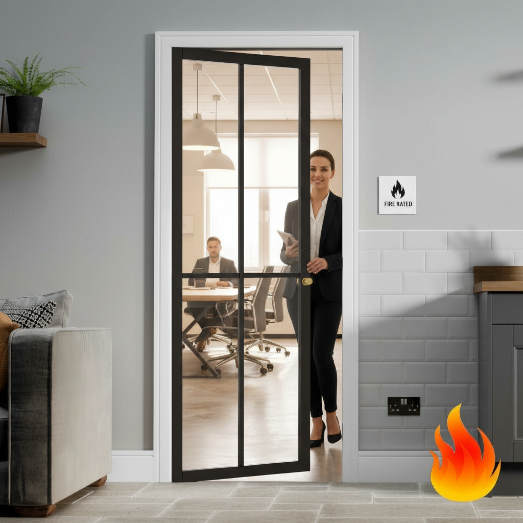 Premium Extra Slim Cross Bar Fire Rated Pocket Door System with Galvanised Steel Frame and Adjustable Features