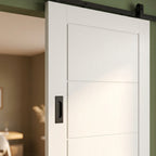 Internal White Sliding Door, 3 Panel, Primed Finish, Black Top Mounted - detail view
