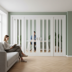 Internal Room Divider Set with Clear Glass Panels - Four White Primed Doors for Stylish Living Space Partitioning - Image 2
