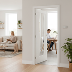 Premium White Internal Door with Clear Safety Glass, Engineered Construction, and Stylish Curved Design for Modern Interiors