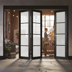 Premium 4 Door Reeded Glazed Folding Doors - Industrial Style with Space-Saving Design and Configurable Options