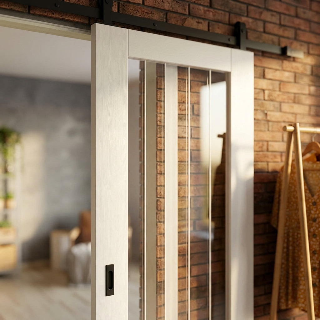 Internal Sliding Door White Primed Cottage 1 Light Clear Glass Obscured Lines - detail view